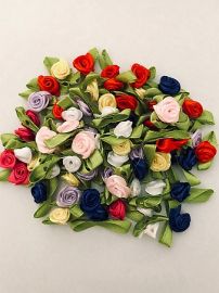 10mm Ribbon Roses with Leaves (x 12)