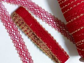 Lurex Edge Coat Hanger Lace Red (10 metres)